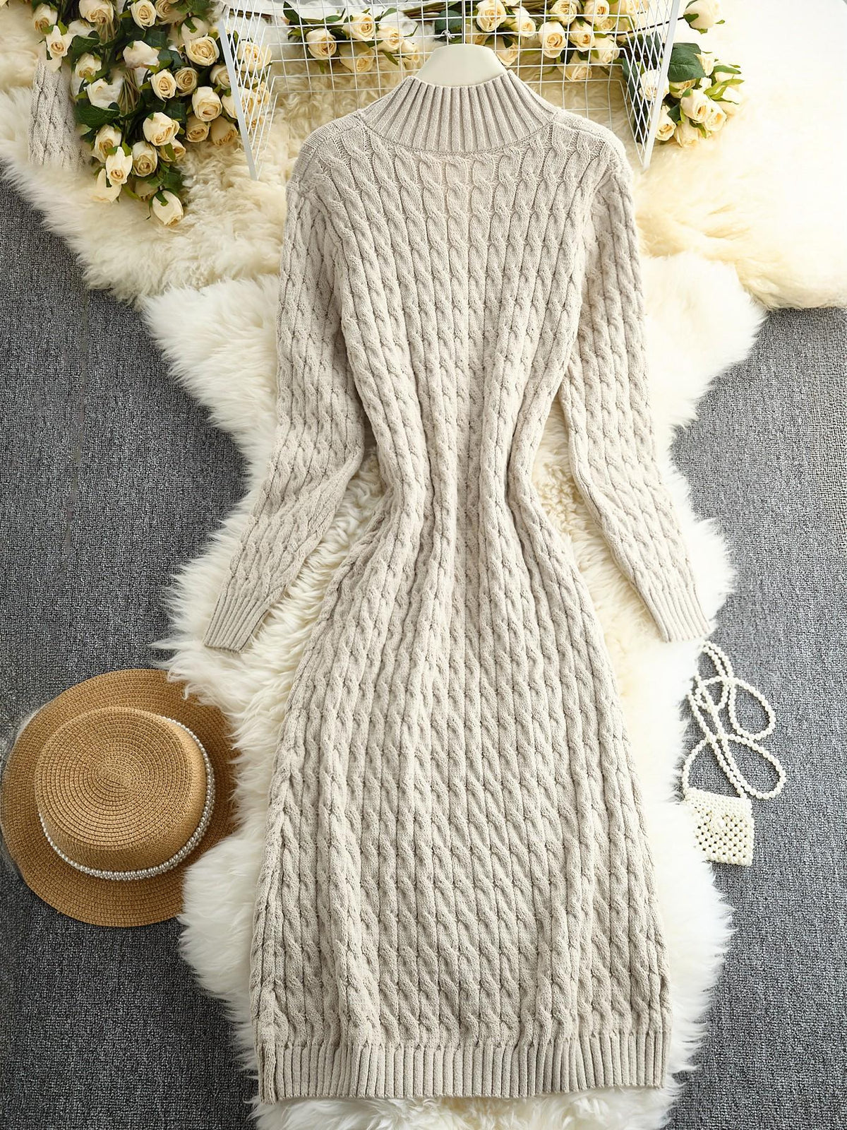 Women's Stand Collar Single Button Cable Knit Long Cardigan