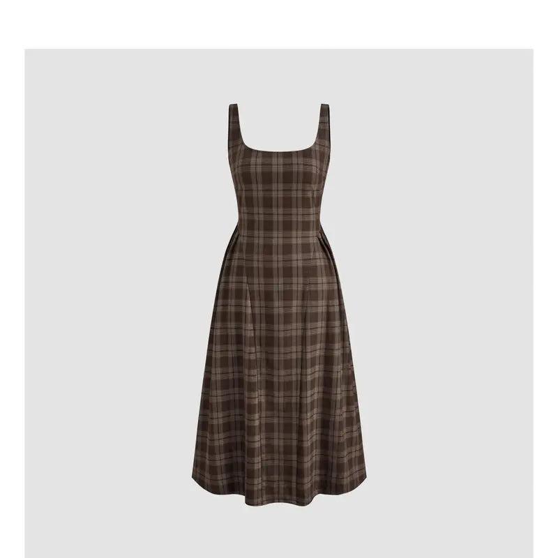 Vintage Plaid Sleeveless Maxi Dress for Women