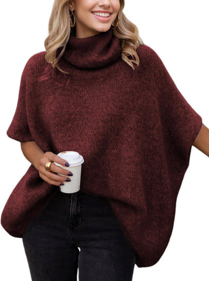 Hot Sale-Women's Turtleneck Cropped Bat Sleeve Knit Top