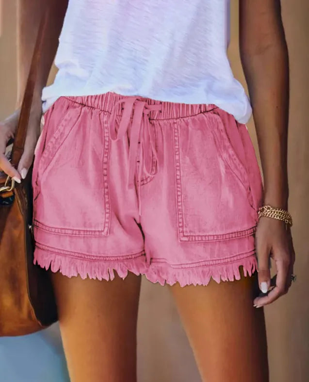 HOT SALE-WOMENS CASUAL DENIM SHORTS WITH POCKETS COTTON JEAN SHORT