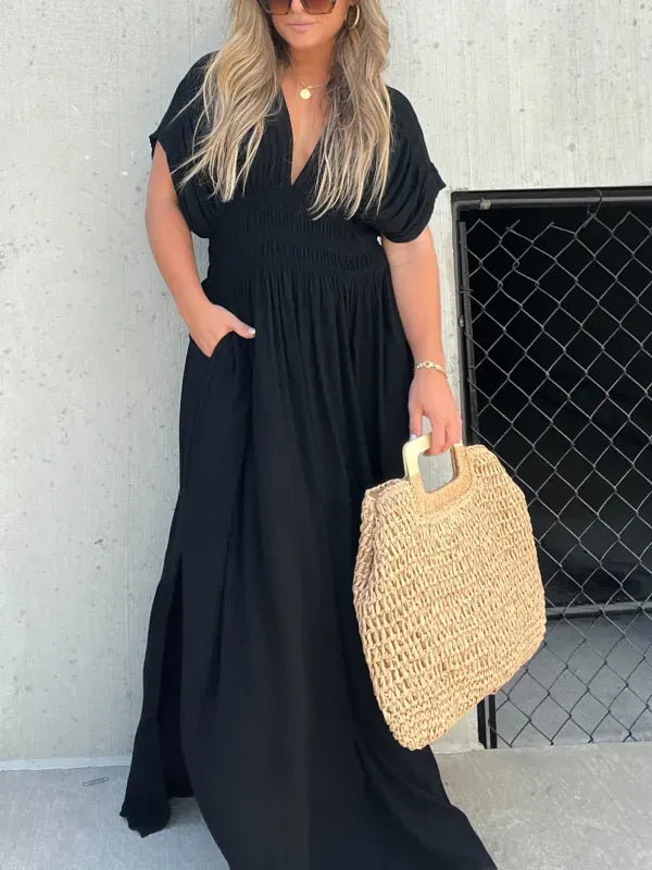 SLIT V-NECK EFFORTLESS MAXI LONG DRESS(Buy 2 Free Shipping)