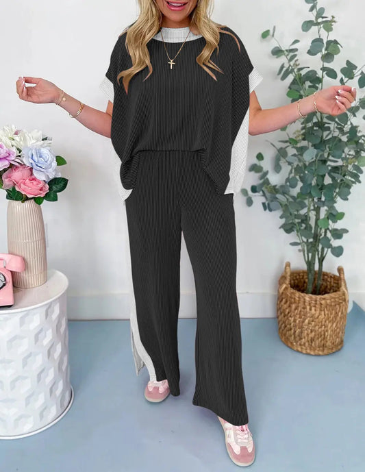 Women's Color-Block Corded 2pcs Outfit