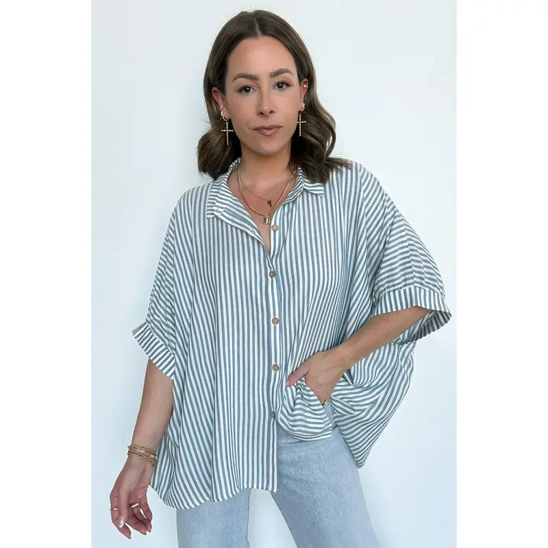 Casual Striped V Neck Loose Blouse