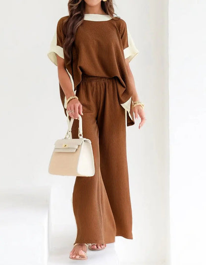Women's Color-Block Corded 2pcs Outfit