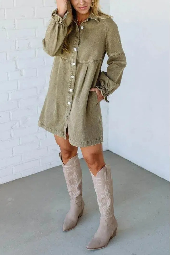 Vintage Washed Denim Shirt Dress