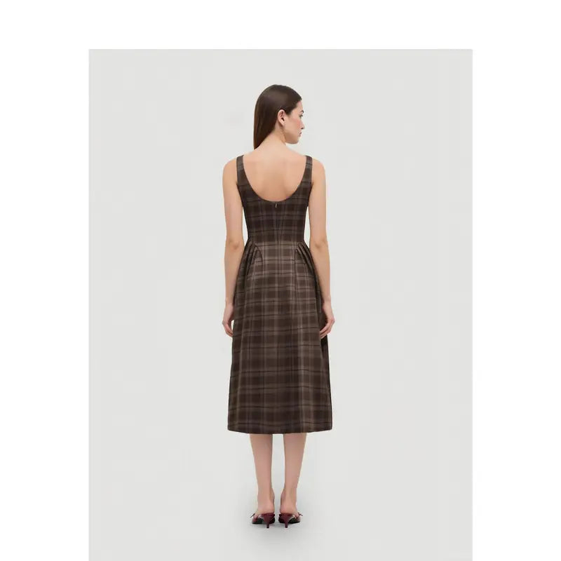 Vintage Plaid Sleeveless Maxi Dress for Women
