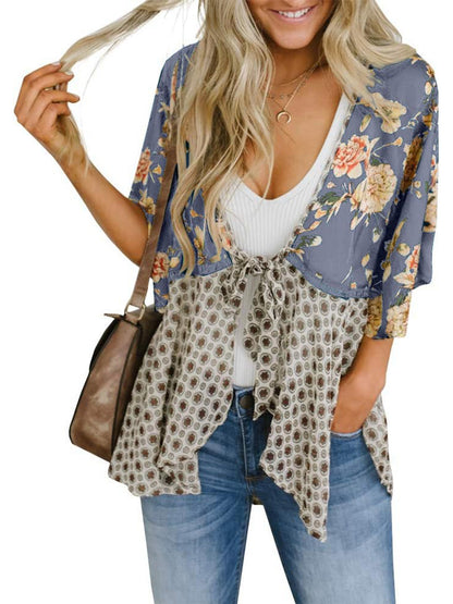 🔥🔥🔥🔥Women's Floral Kimono Ruffle Sleeve Tie Cardigans Flowy Boho Loose Cover Ups
