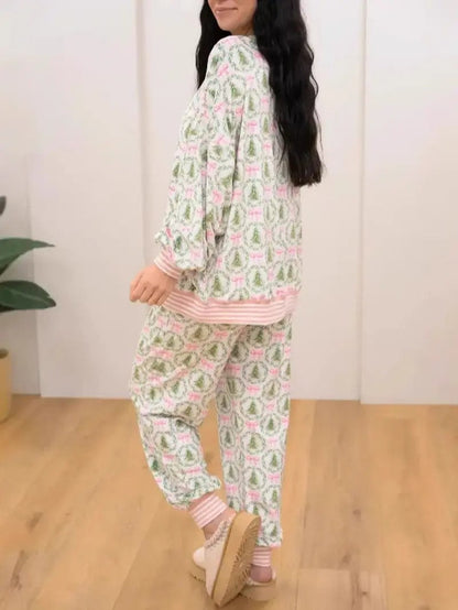 Women's Cute Holiday‑Print Pajama Set