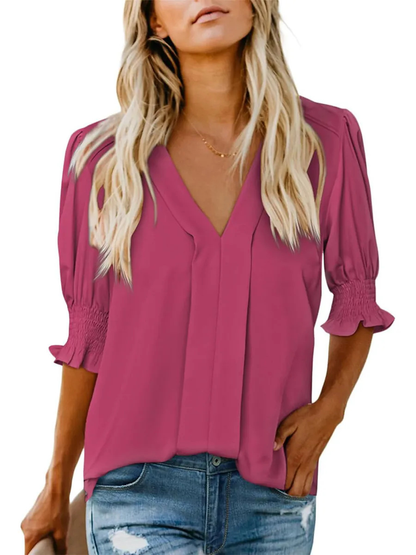 Women's V-Neck Ruffled Sleeve Blouse(BUY 2 FREE SHIPPING)