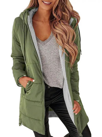 Women Hooded Drawstring Mid Puffer Coat