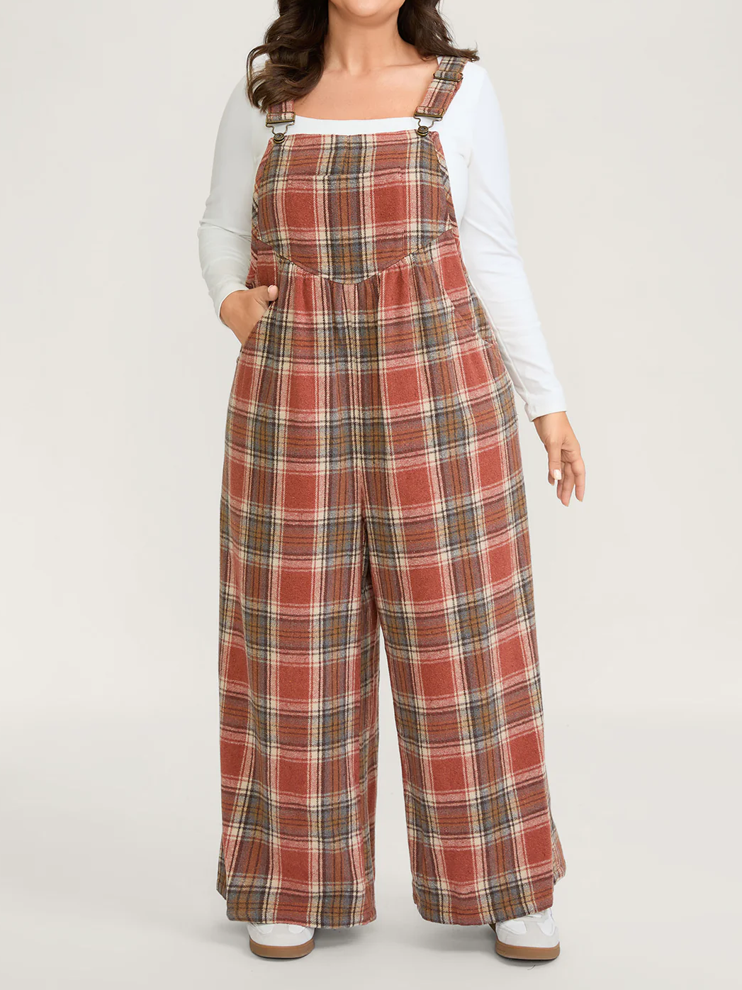 Plaid Flannel Overall Wide-Leg Jumpsuit