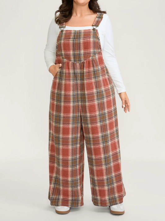 Plaid Flannel Wide-Leg Jumpsuit
