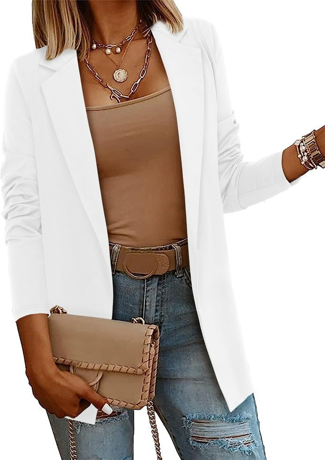 Women's Casual Lightweight Lapel Long Sleeve Blazer Coat