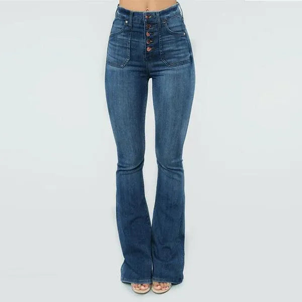 70S HIGH RISE STRETCHY BUTTONS BELL BOTTOM JEANS(Buy 2 Free Shipping)