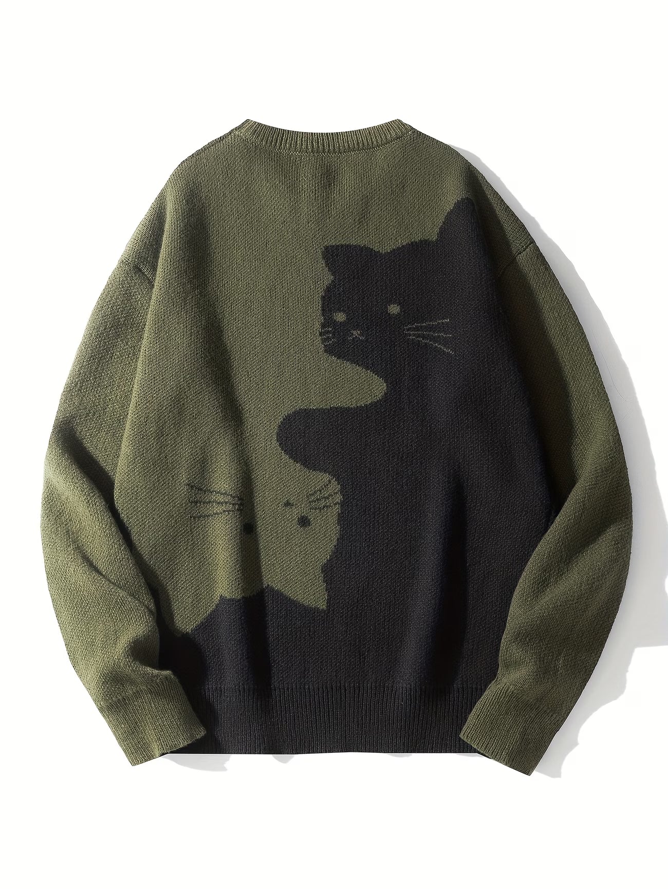 Cartoon Cat Round Neck Long Sleeve Sweater Preppy Style