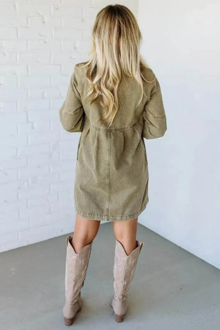 Vintage Washed Denim Shirt Dress