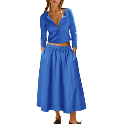 2 Piece Ribbed Cardigan & Wide Leg Skirt Set