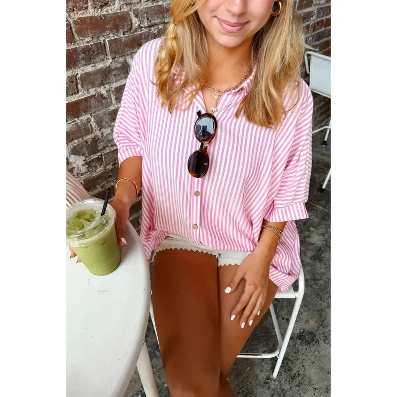 Casual Striped V Neck Loose Blouse
