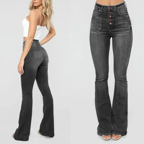 70S HIGH RISE STRETCHY BUTTONS BELL BOTTOM JEANS(Buy 2 Free Shipping)