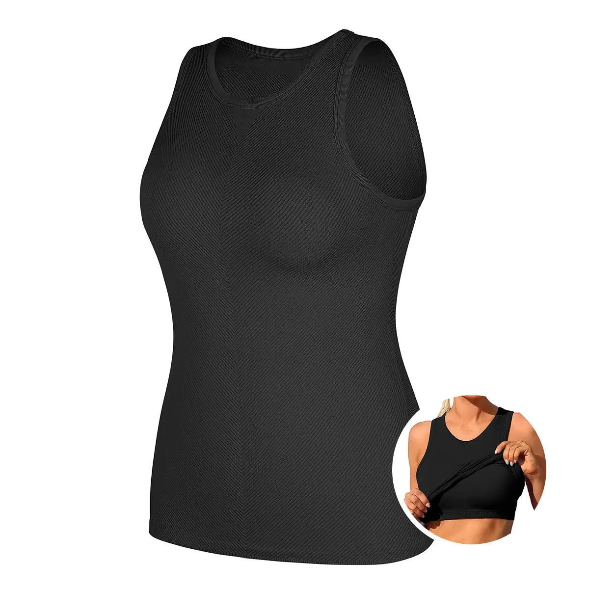 Women's Seamless High Neck Workout Tank Top with Built-in Bra