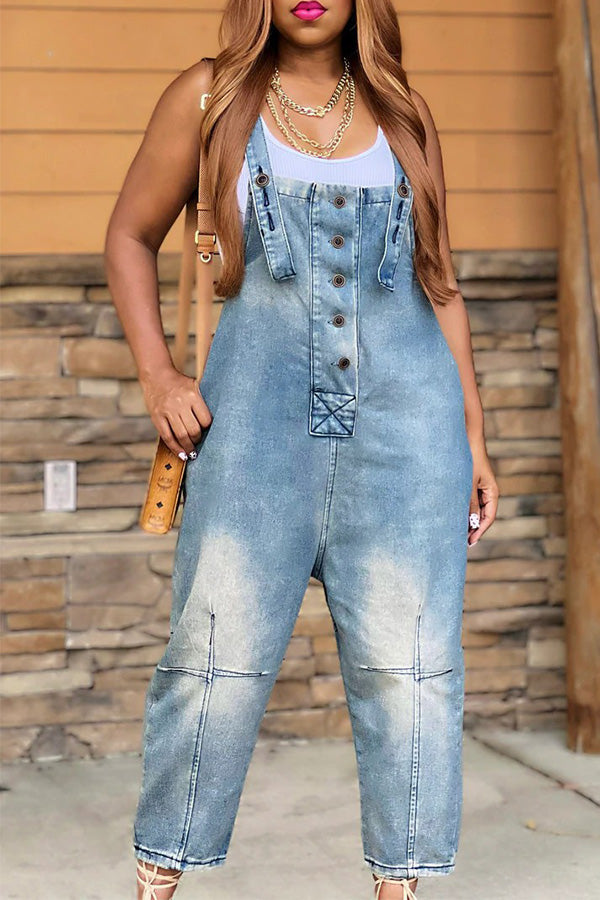 2026 Fashion Casual Designer Style Denim Suspender Jumpsuit