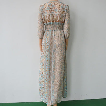 V-Neck Printed Loose Dress