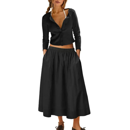2 Piece Ribbed Cardigan & Wide Leg Skirt Set