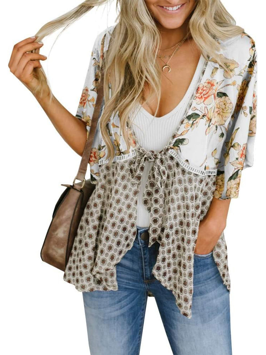 🔥🔥🔥🔥Women's Floral Kimono Ruffle Sleeve Tie Cardigans Flowy Boho Loose Cover Ups