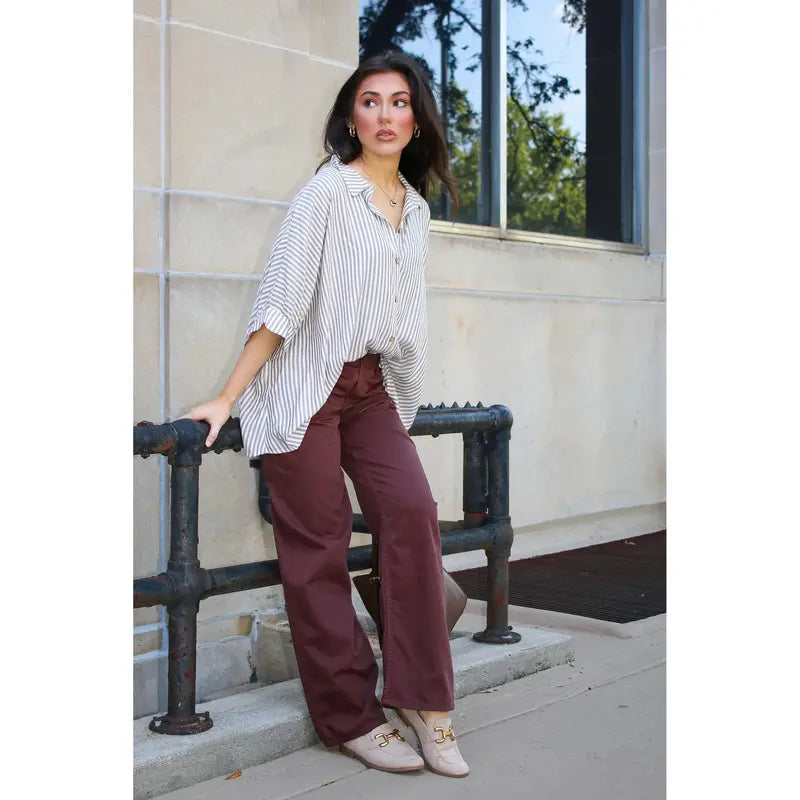 Casual Striped V Neck Loose Blouse