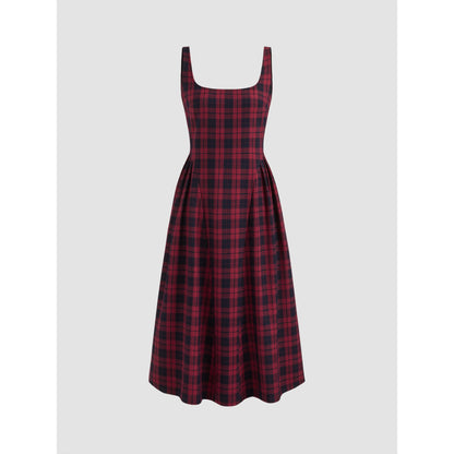 Vintage Plaid Sleeveless Maxi Dress for Women