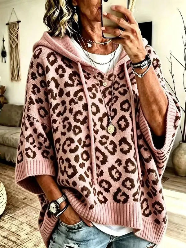 Women's Leopard Print Drawstring Hoodie