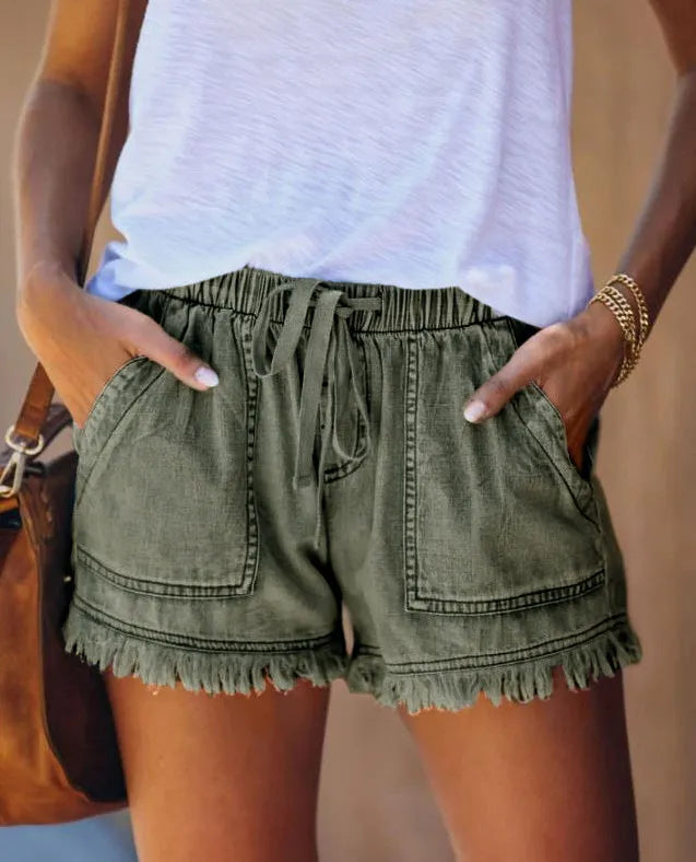 HOT SALE-WOMENS CASUAL DENIM SHORTS WITH POCKETS COTTON JEAN SHORT