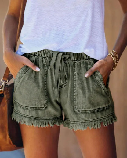 HOT SALE-WOMENS CASUAL DENIM SHORTS WITH POCKETS COTTON JEAN SHORT