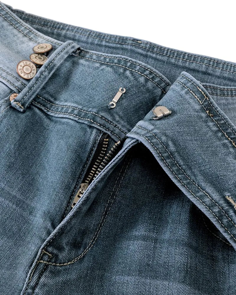 VINTAGE BUTTON SIDE DESIGN MID WAIST STRETCH FLARE JEANS(Buy 2 Free Shipping)