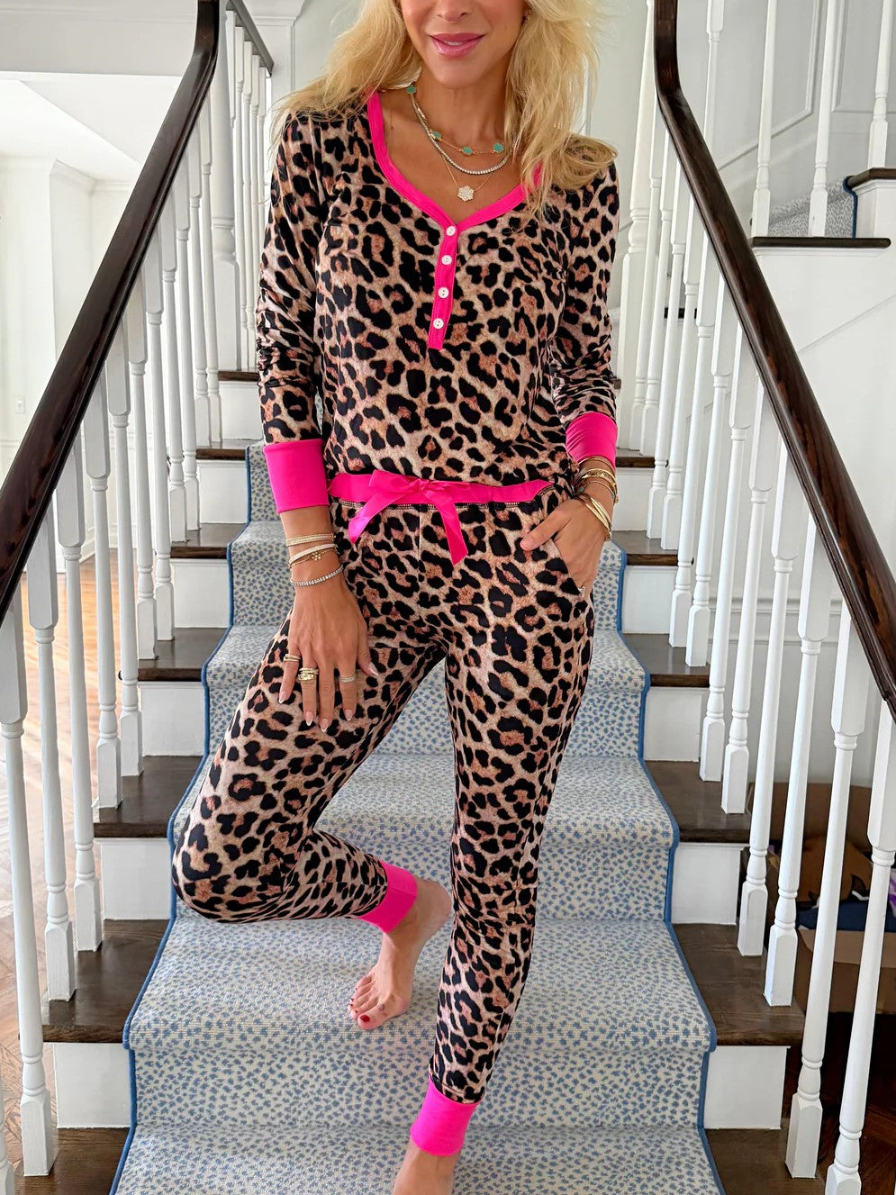Leopard with Pink Trim Jogger Pajama Set