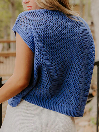 Women's American Flag Print Openwork Knit Sleeveless Sweater