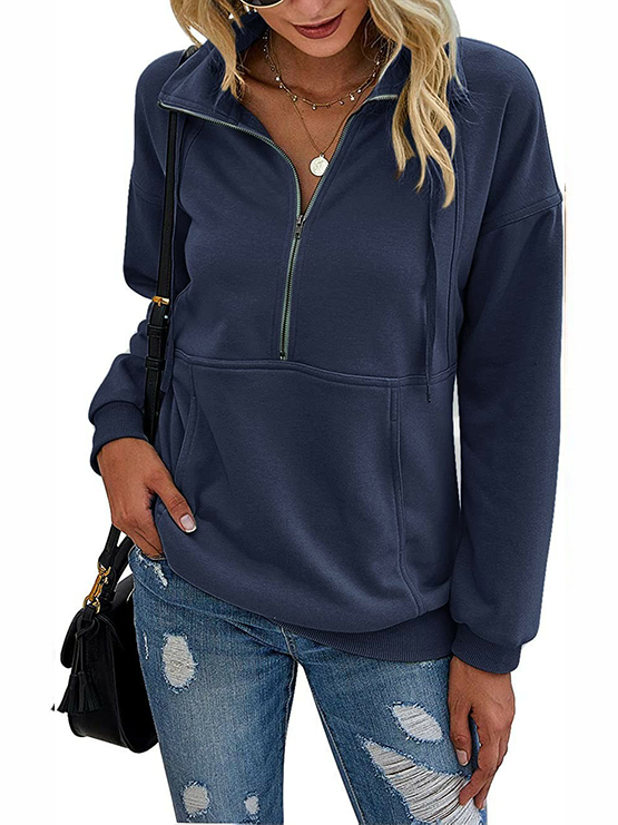Womens Half Zip Sweatshirt With Kangaroo Pocket