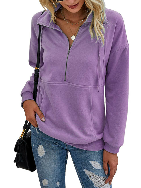 Womens Half Zip Sweatshirt With Kangaroo Pocket