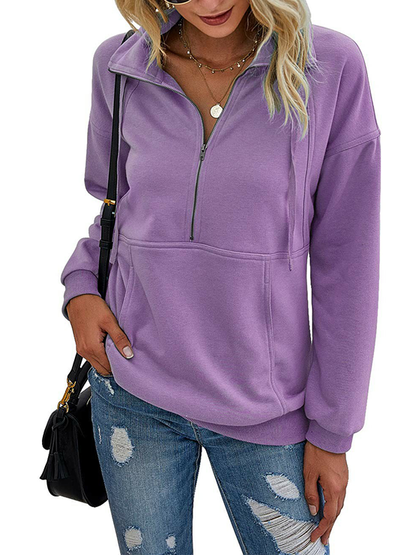 Womens Half Zip Sweatshirt With Kangaroo Pocket