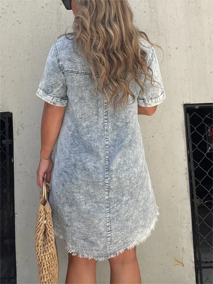 100% Tencel/Lyocell Material Silk Feeling Womens Washed Shirt Dress(Buy 2 Free Shipping)