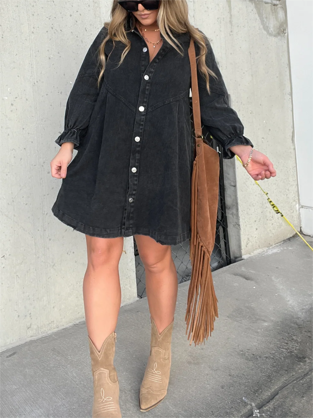 🔥🔥🔥🔥Women's Washed Denim Puff Sleeve Dress (Buy 2 Free Shipping)