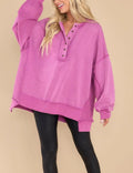 Women's Oversized Casual Buttoned Henley Sweatshirt (Buy 2 Free Shipping)