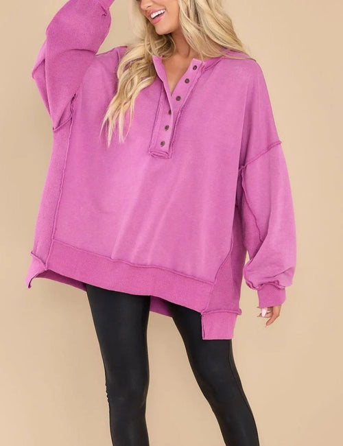 Women's Oversized Casual Buttoned Henley Sweatshirt (Buy 2 Free Shipping)