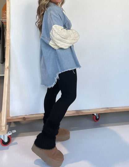 🔥🔥🔥🔥Cozy Sweater Sleeve Denim Shacket (Buy 2 Free Shipping)
