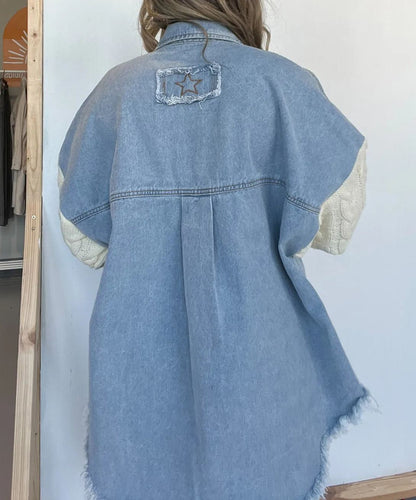 🔥🔥🔥🔥Cozy Sweater Sleeve Denim Shacket (Buy 2 Free Shipping)