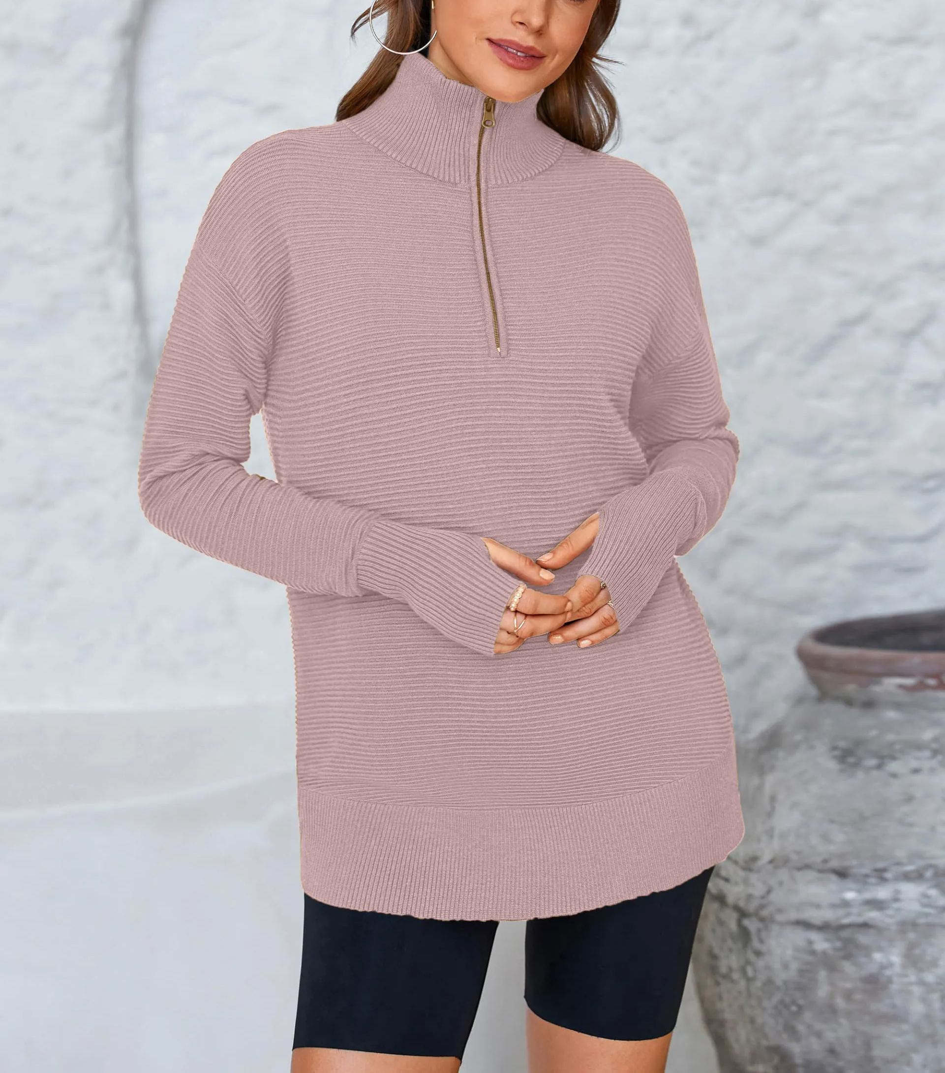 Women's Soft Textured Half Zip Long Sleeve Sweatshirt