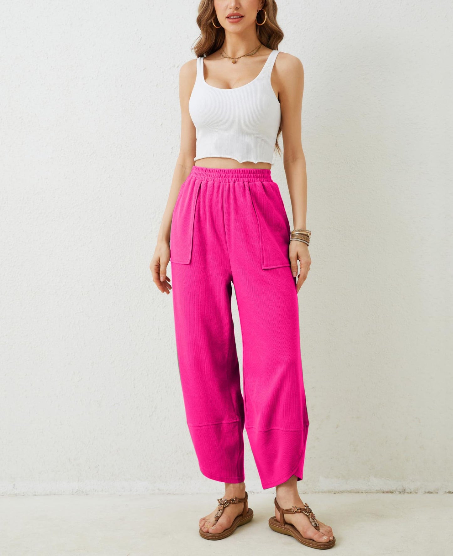 Womens Baggy Wide Leg Pants Casual Elastic Waisted Palazzo Harem Pants with Pockets(BUY 2 FREE SHIPPING)