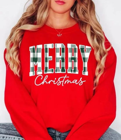 “Merry Christmas” Plaid Graphic Sweatshirt (Buy 2 Free Shipping)