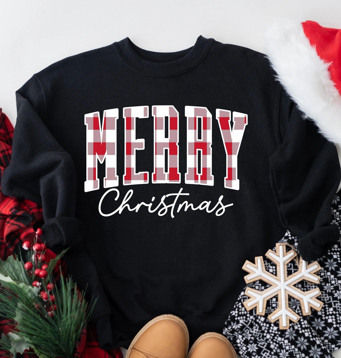 “Merry Christmas” Plaid Graphic Sweatshirt (Buy 2 Free Shipping)