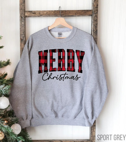 “Merry Christmas” Plaid Graphic Sweatshirt (Buy 2 Free Shipping)